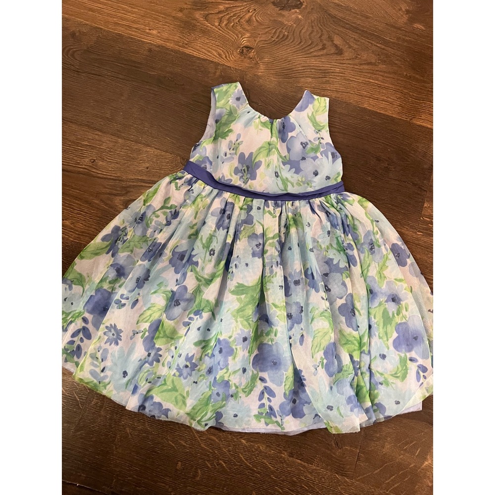 Gymboree Dressed Up Girls 3T Blue Floral Watercolor Party Dress Sleeveless Bow